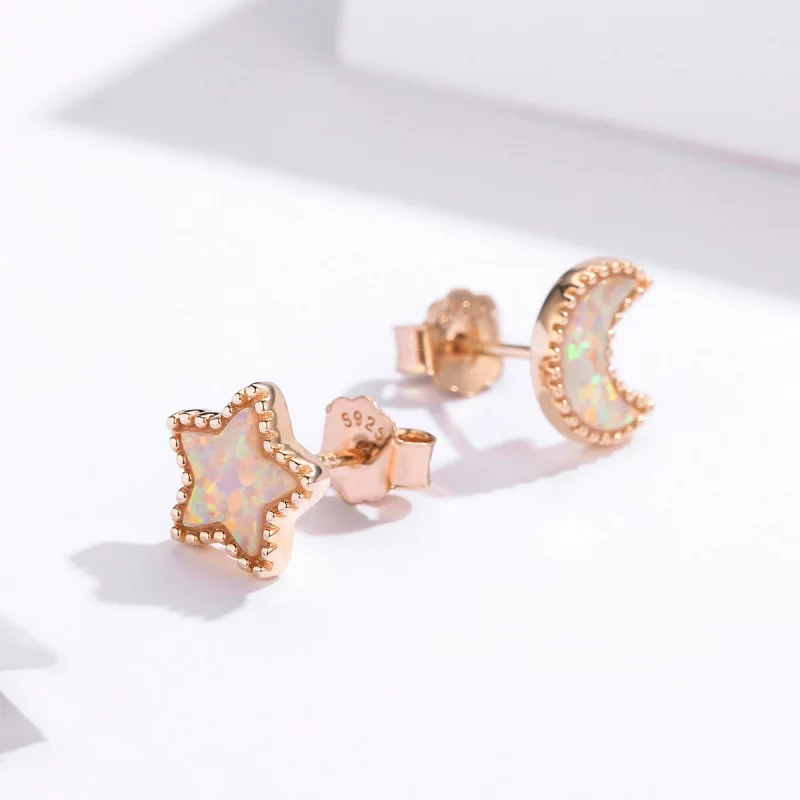 (image pour) Boucles d'oreilles à clous asymétriques de style Pandora avec lune - SCE691 - Afficher 2