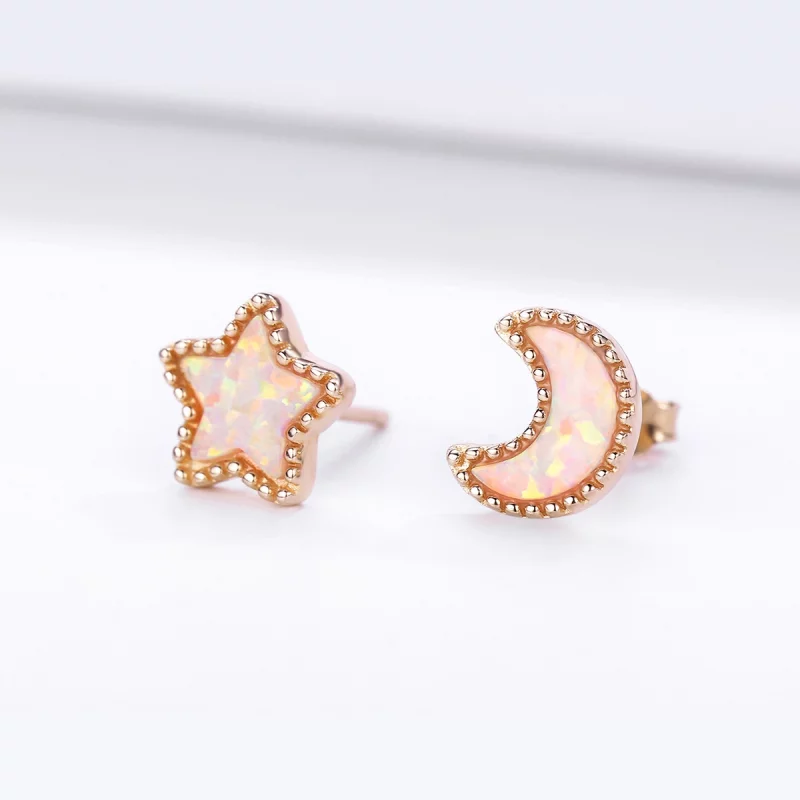 (image pour) Boucles d'oreilles à clous asymétriques de style Pandora avec lune - SCE691 - Afficher 4