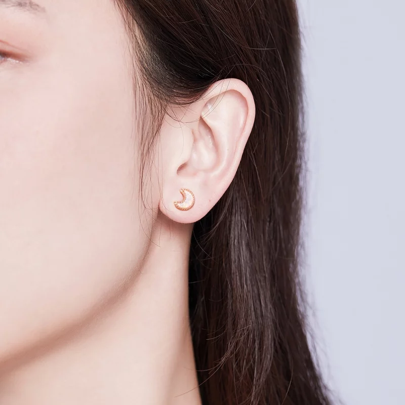 (image pour) Boucles d'oreilles à clous asymétriques de style Pandora avec lune - SCE691 - Afficher 5