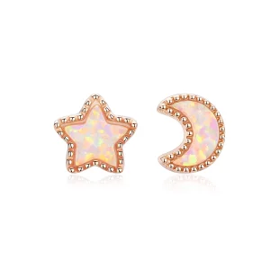 Boucles d'oreilles à clous asymétriques de style Pandora avec lune - SCE691 (image pour) Boucles d'oreilles à clous asymétriques de style Pandora avec lune - SCE691