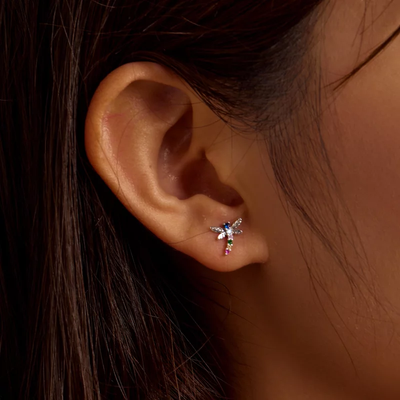 (image pour) Boucles d'oreilles clous colorées de style Pandora avec libellules - BSE515 - Afficher 3