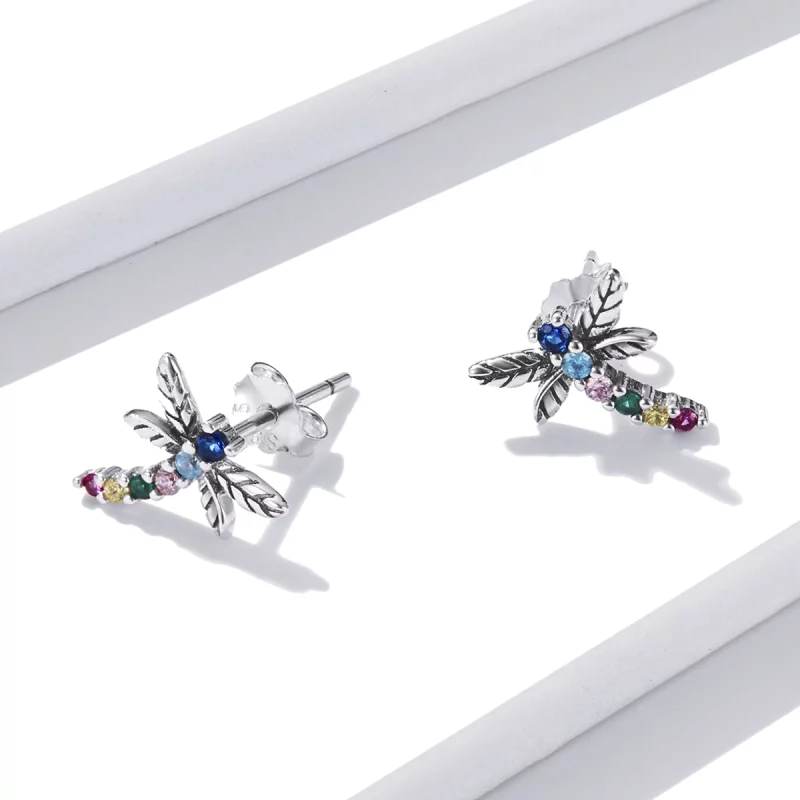 (image pour) Boucles d'oreilles clous colorées de style Pandora avec libellules - BSE515 - Afficher 2