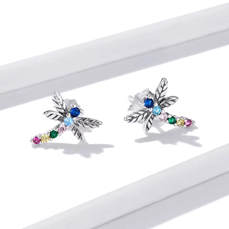(image pour) Boucles d'oreilles clous colorées de style Pandora avec libellules - BSE515 - Afficher 4
