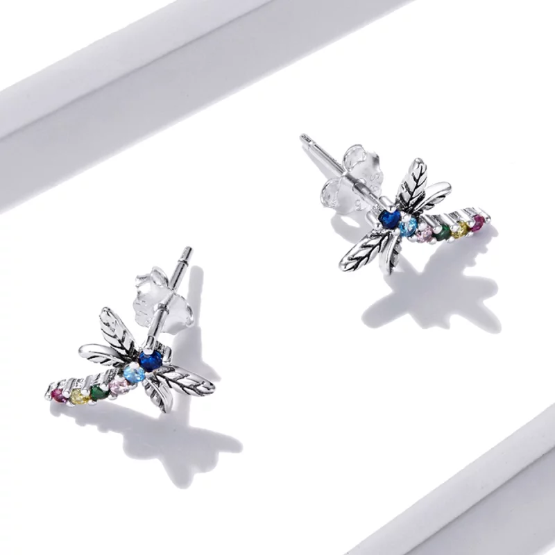 (image pour) Boucles d'oreilles clous colorées de style Pandora avec libellules - BSE515 - Afficher 5