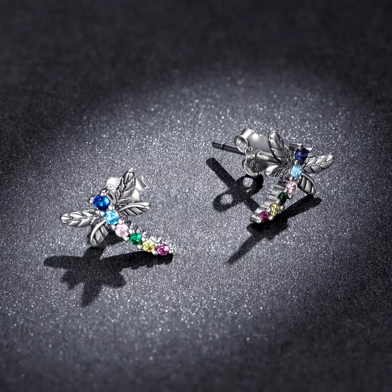(image pour) Boucles d'oreilles clous colorées de style Pandora avec libellules - BSE515 - Afficher 6