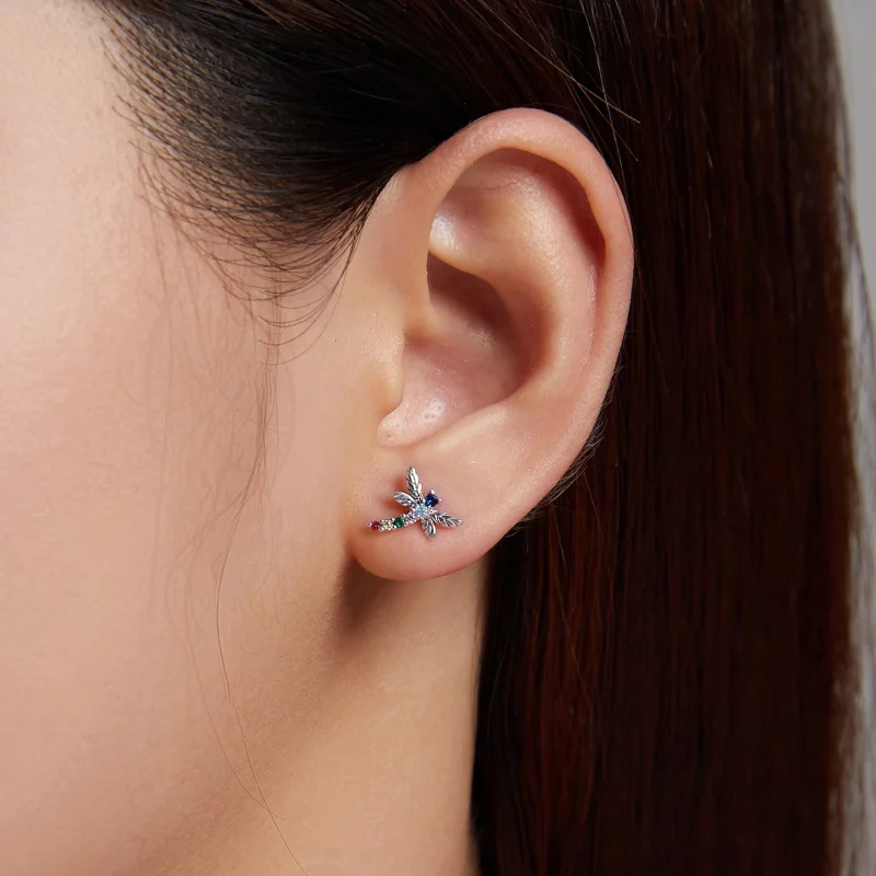 (image pour) Boucles d'oreilles clous colorées de style Pandora avec libellules - BSE515 - Afficher 7