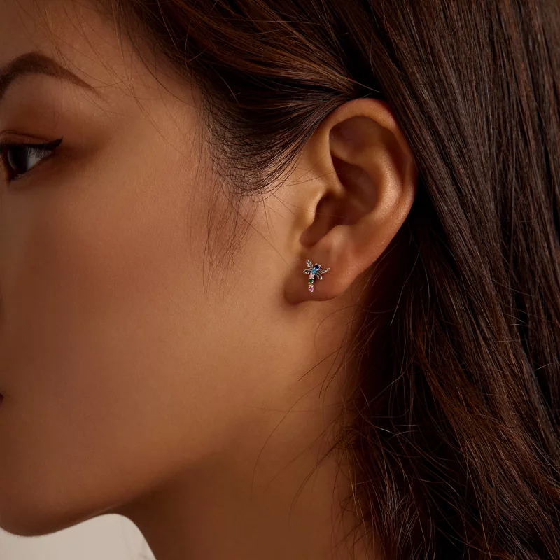 (image pour) Boucles d'oreilles clous colorées de style Pandora avec libellules - BSE515 - Afficher 11