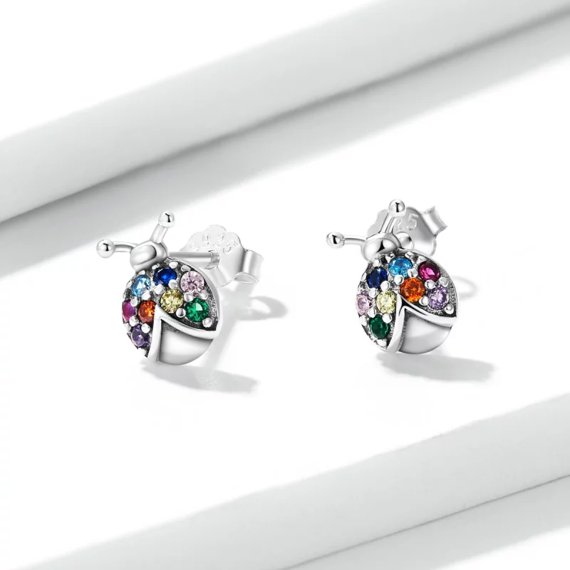 (image pour) Boucles d'oreilles clous colorées de style Pandora avec un scarabée - BSE560 - Afficher 2