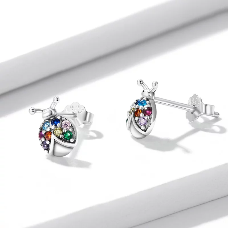 (image pour) Boucles d'oreilles clous colorées de style Pandora avec un scarabée - BSE560 - Afficher 3