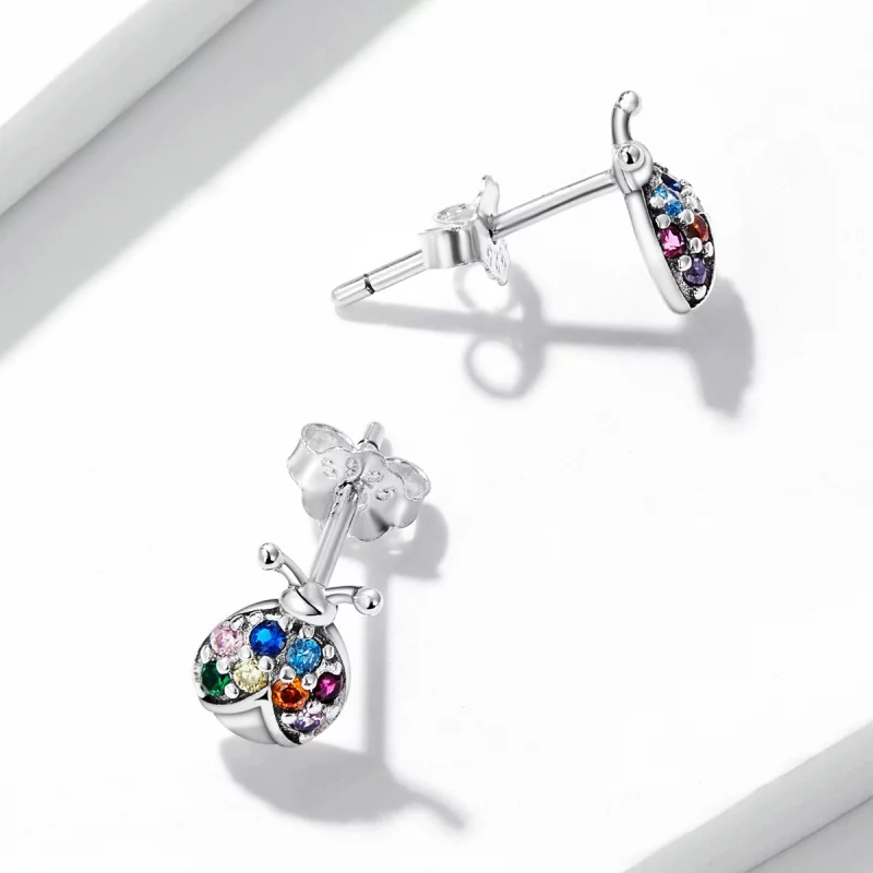 (image pour) Boucles d'oreilles clous colorées de style Pandora avec un scarabée - BSE560 - Afficher 4