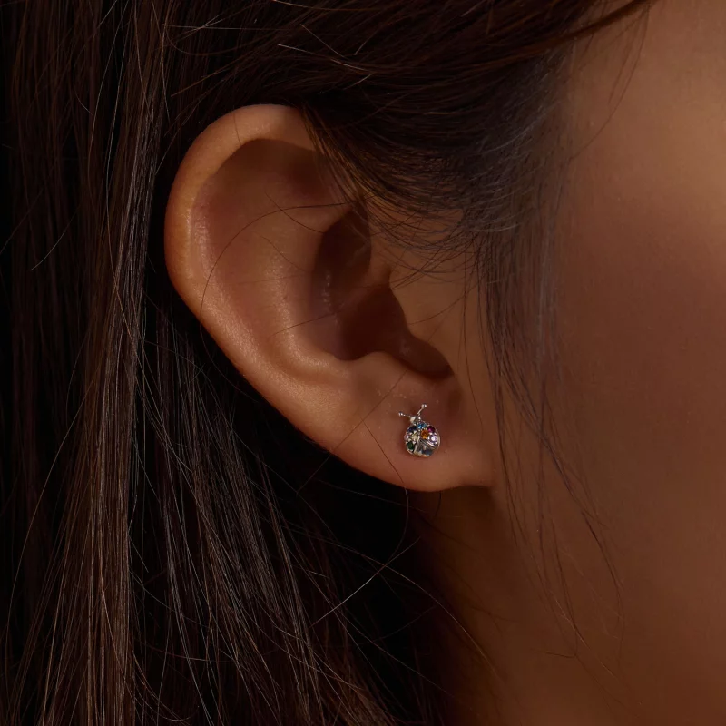(image pour) Boucles d'oreilles clous colorées de style Pandora avec un scarabée - BSE560 - Afficher 8