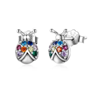 (image pour) Boucles d'oreilles clous colorées de style Pandora avec un scarabée - BSE560