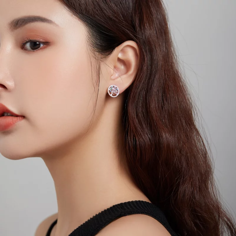 (image pour) Boucles d'oreilles clous de style Pandora avec arbre de vie coloré - BSE497 - Afficher 7