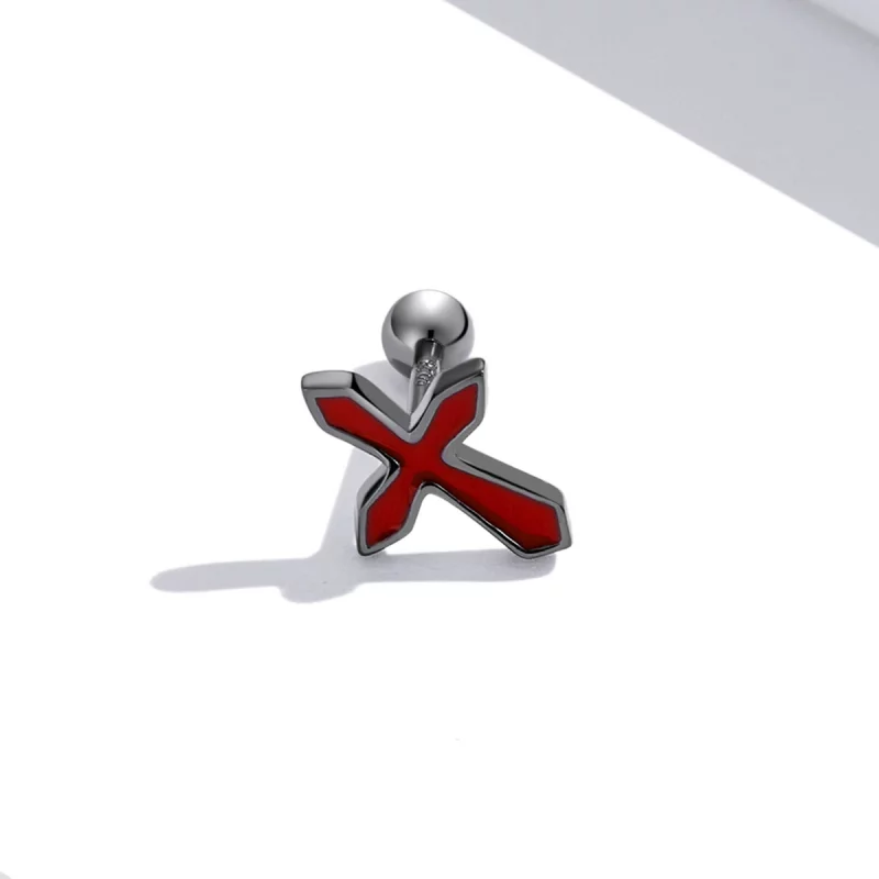 (image pour) Boucles d'oreilles clous de style Pandora avec croix sombre - SCE1327 - Afficher 2