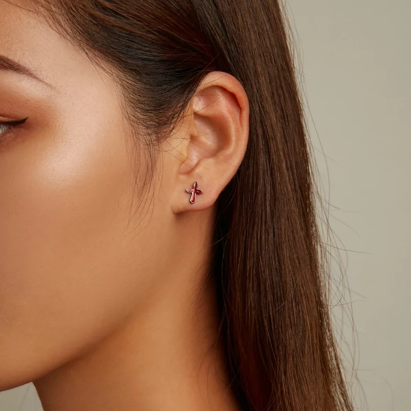(image pour) Boucles d'oreilles clous de style Pandora avec croix sombre - SCE1327 - Afficher 7