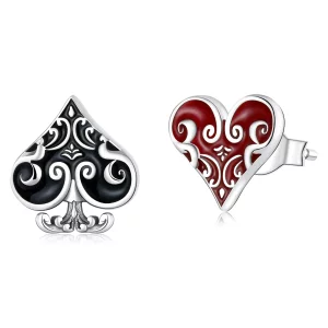 (image pour) Boucles d'oreilles à clous de style Pandora avec des cœurs de poker - SCE1378