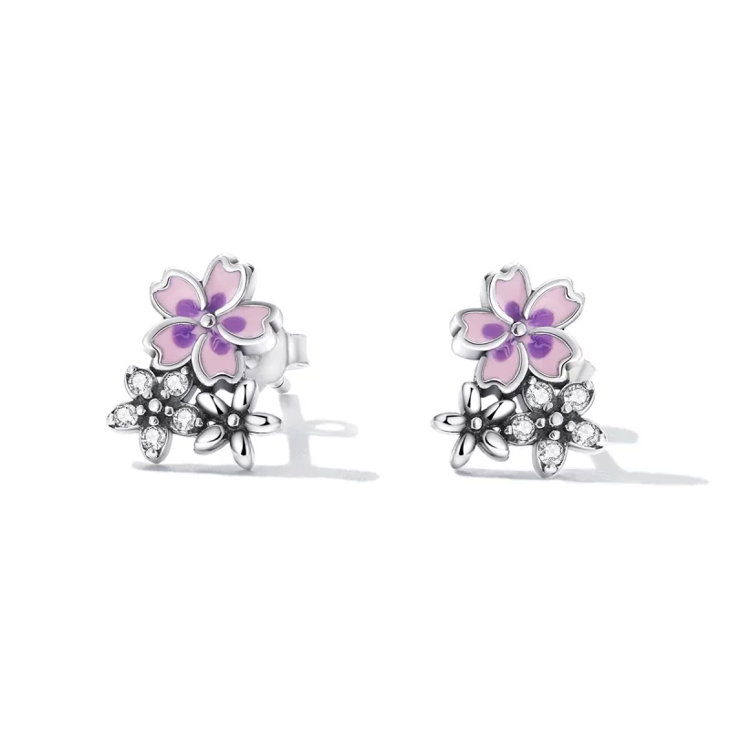 (image pour) Boucles d'oreilles clous de style Pandora avec des fleurs délicates - SCE1390 - Afficher 2