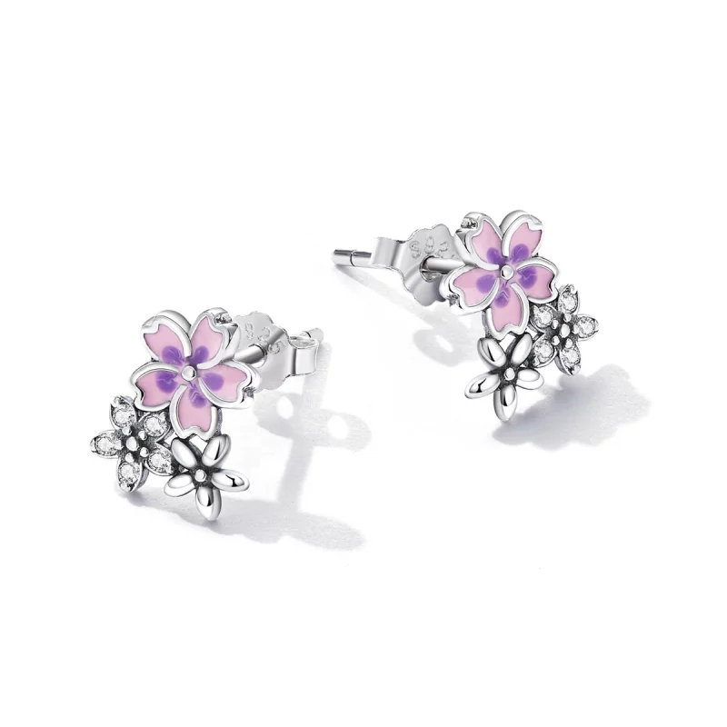 (image pour) Boucles d'oreilles clous de style Pandora avec des fleurs délicates - SCE1390 - Afficher 3