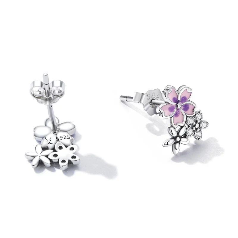 (image pour) Boucles d'oreilles clous de style Pandora avec des fleurs délicates - SCE1390 - Afficher 4