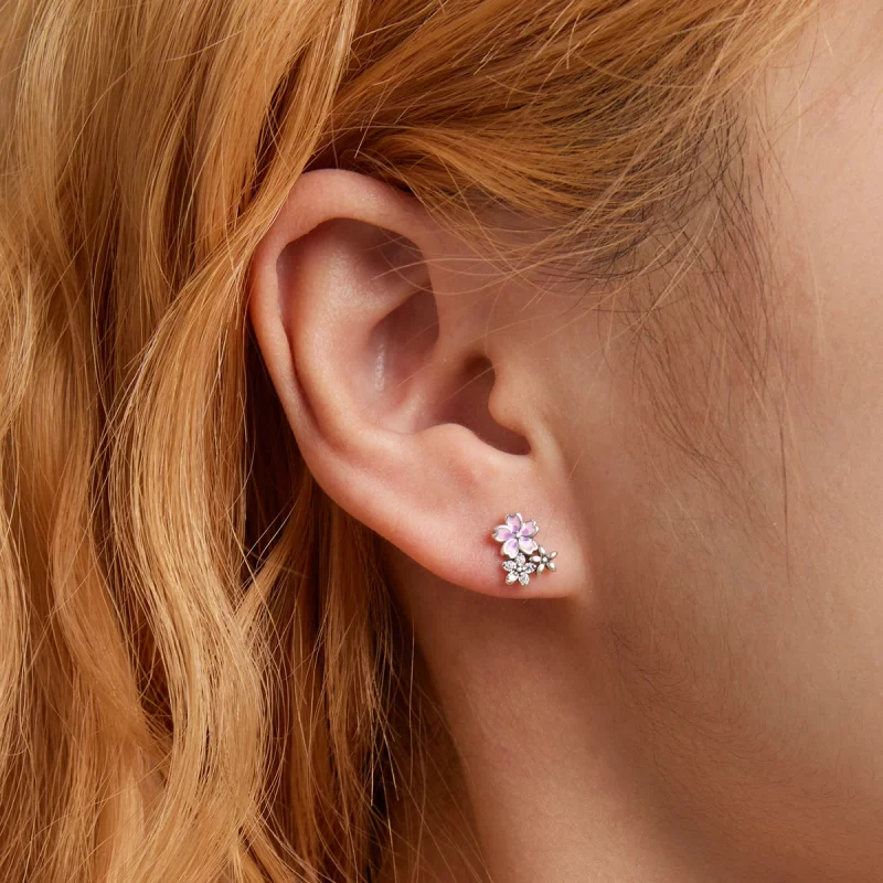 (image pour) Boucles d'oreilles clous de style Pandora avec des fleurs délicates - SCE1390 - Afficher 5
