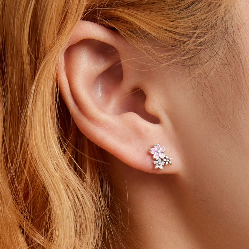 (image pour) Boucles d'oreilles clous de style Pandora avec des fleurs délicates - SCE1390 - Afficher 7