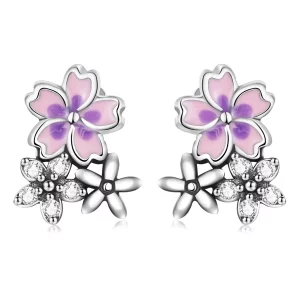(image pour) Boucles d'oreilles clous de style Pandora avec des fleurs délicates - SCE1390