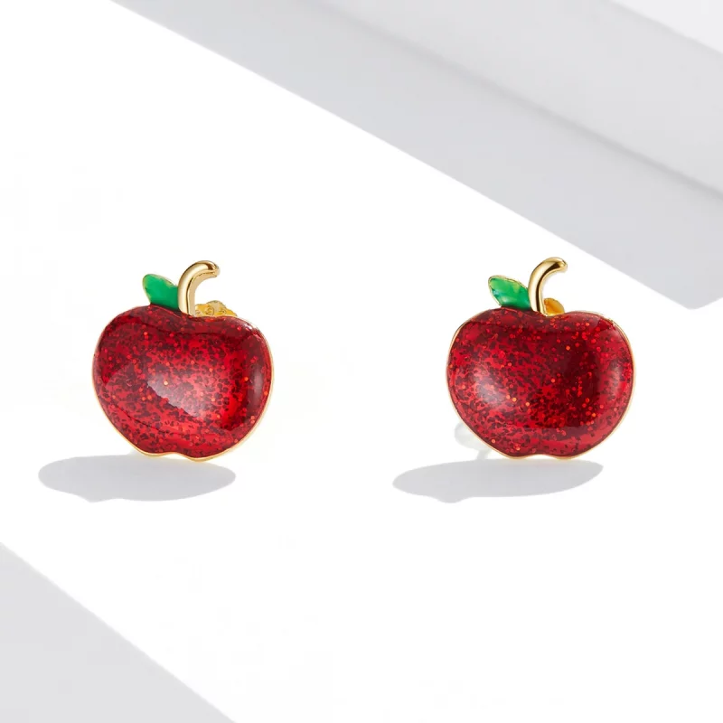 (image pour) Boucles d'oreilles clous de style Pandora avec des pommes de Noël - SCE1314 - Afficher 2