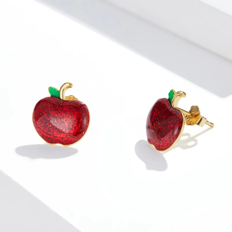 (image pour) Boucles d'oreilles clous de style Pandora avec des pommes de Noël - SCE1314 - Afficher 3