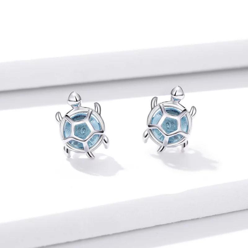 (image pour) Boucles d'oreilles à clous de style Pandora avec des tortues joueuses - BSE406 - Afficher 2