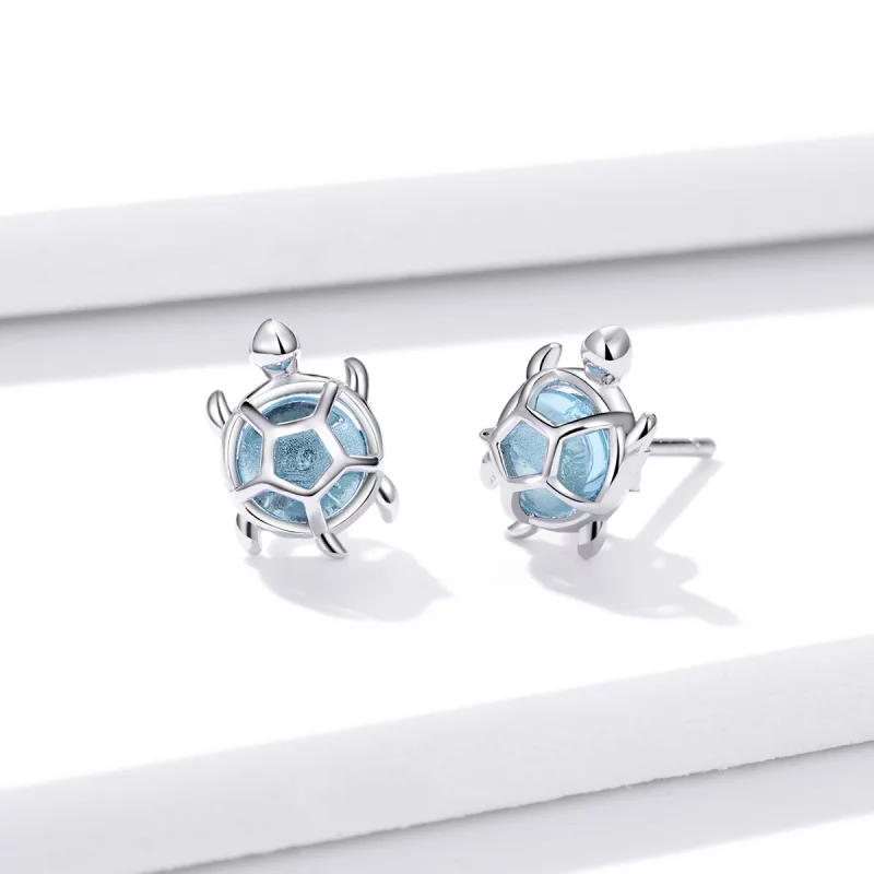 (image pour) Boucles d'oreilles à clous de style Pandora avec des tortues joueuses - BSE406 - Afficher 3