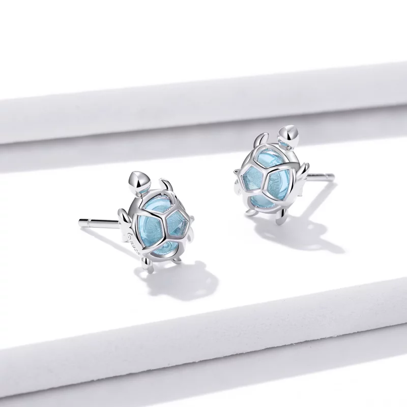 (image pour) Boucles d'oreilles à clous de style Pandora avec des tortues joueuses - BSE406 - Afficher 4