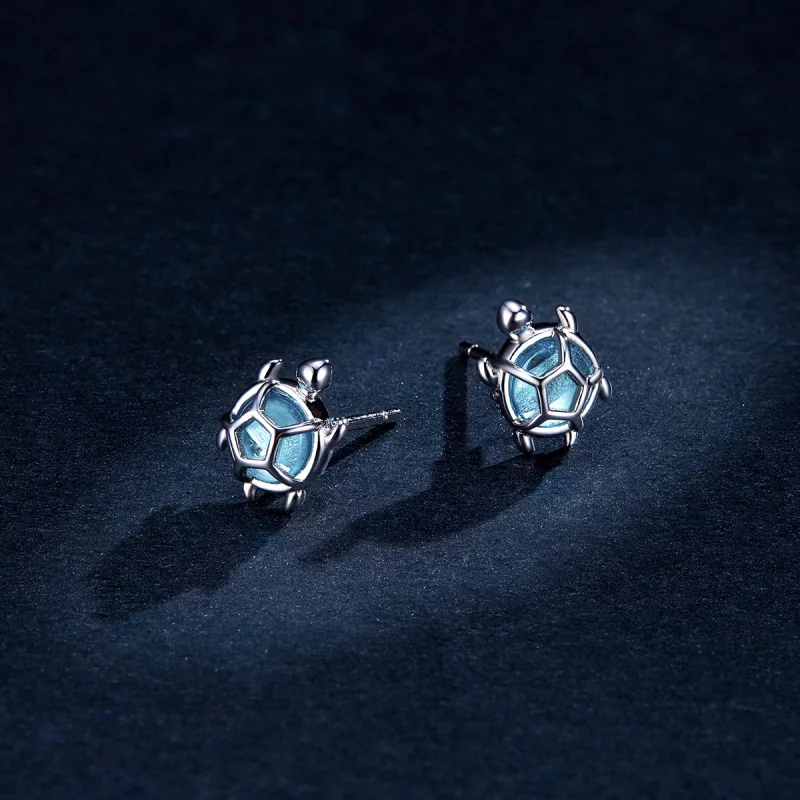 (image pour) Boucles d'oreilles à clous de style Pandora avec des tortues joueuses - BSE406 - Afficher 5