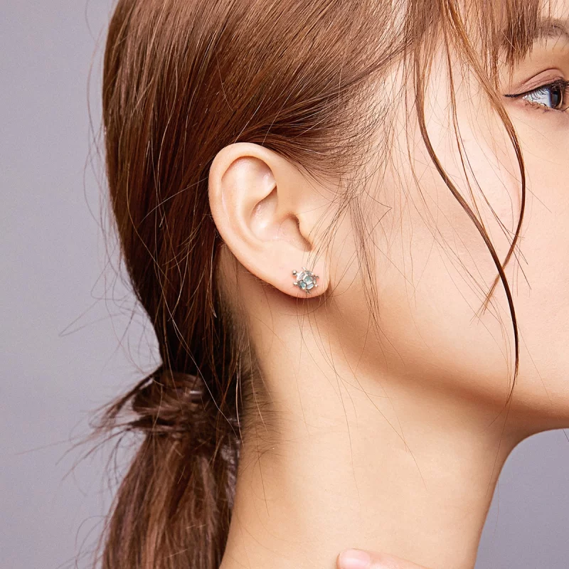 (image pour) Boucles d'oreilles à clous de style Pandora avec des tortues joueuses - BSE406 - Afficher 8