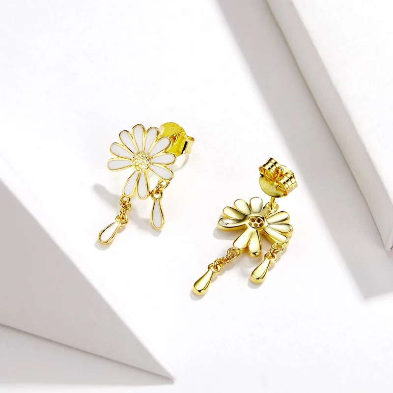 (image pour) Boucles d'oreilles à clous de style Pandora avec fleurs de marguerite - BSE159 - Afficher 2