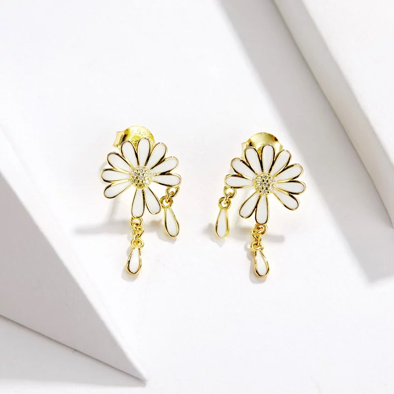 (image pour) Boucles d'oreilles à clous de style Pandora avec fleurs de marguerite - BSE159 - Afficher 3