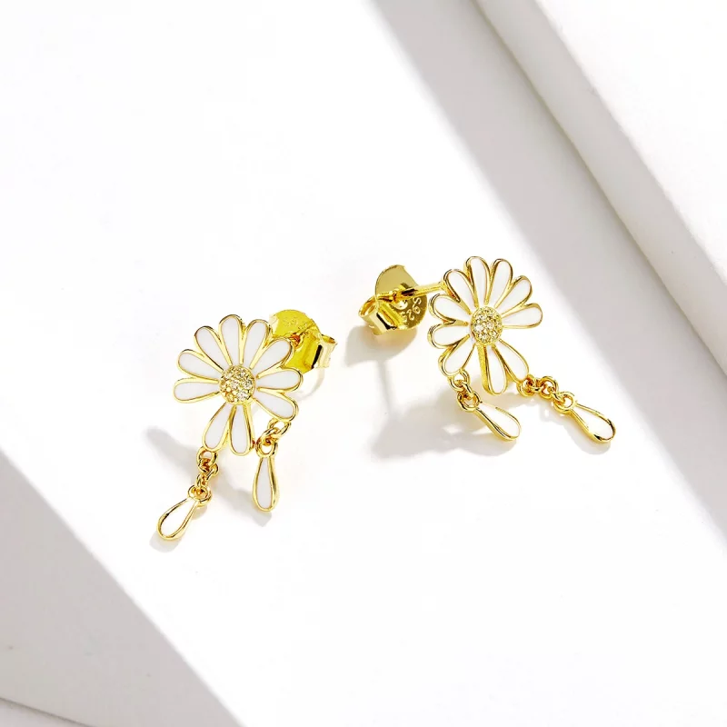 (image pour) Boucles d'oreilles à clous de style Pandora avec fleurs de marguerite - BSE159 - Afficher 4