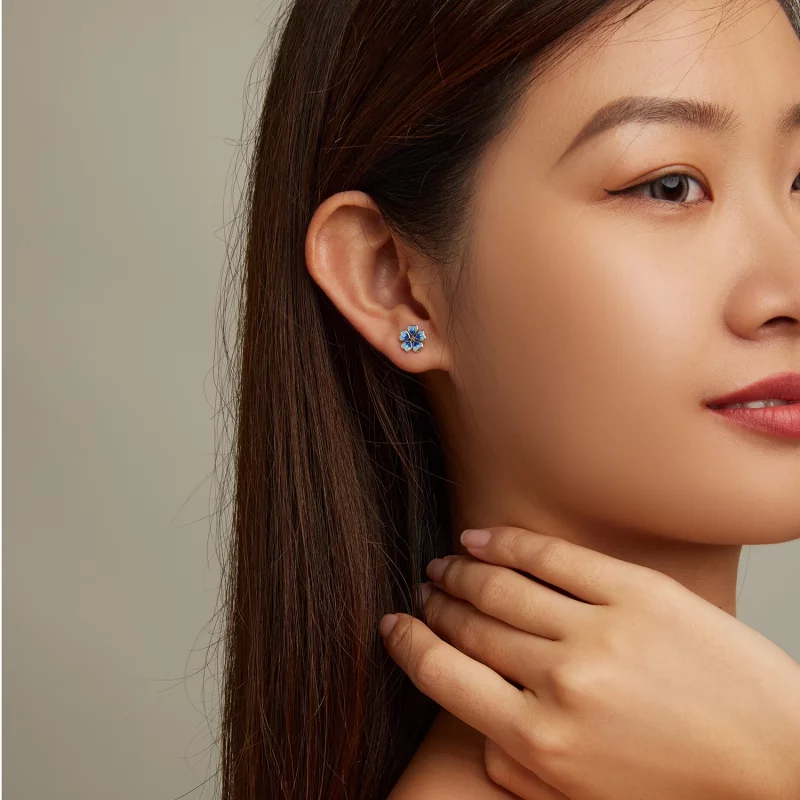 (image pour) Boucles d'oreilles clous de style Pandora avec fleurs - SCE1513 - Afficher 7