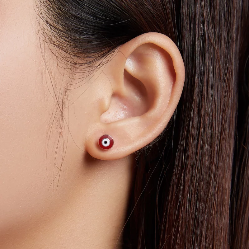 (image pour) Boucles d'oreilles clous de style Pandora avec œil de diable - SCE1207-RD - Afficher 3