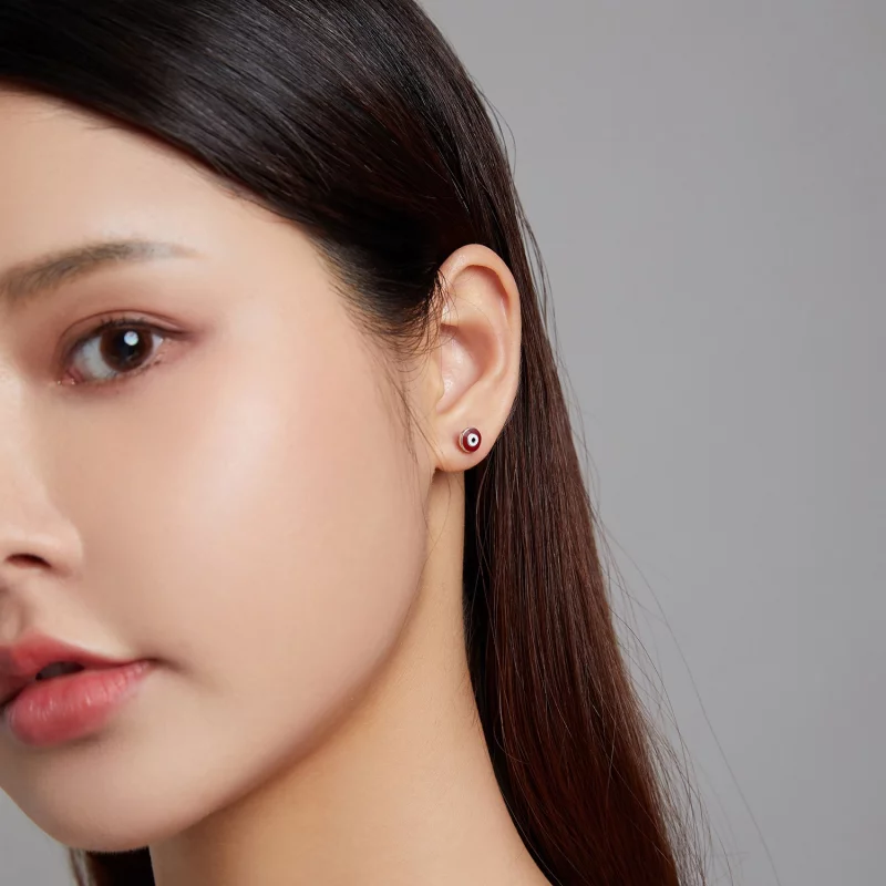 (image pour) Boucles d'oreilles clous de style Pandora avec œil de diable - SCE1207-RD - Afficher 4