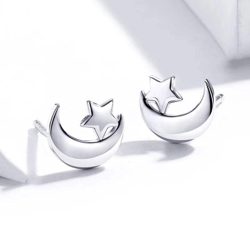(image pour) Boucles d'oreilles clous de style Pandora avec lune et étoiles - SCE726 - Afficher 2