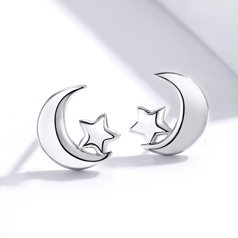 (image pour) Boucles d'oreilles clous de style Pandora avec lune et étoiles - SCE726 - Afficher 3