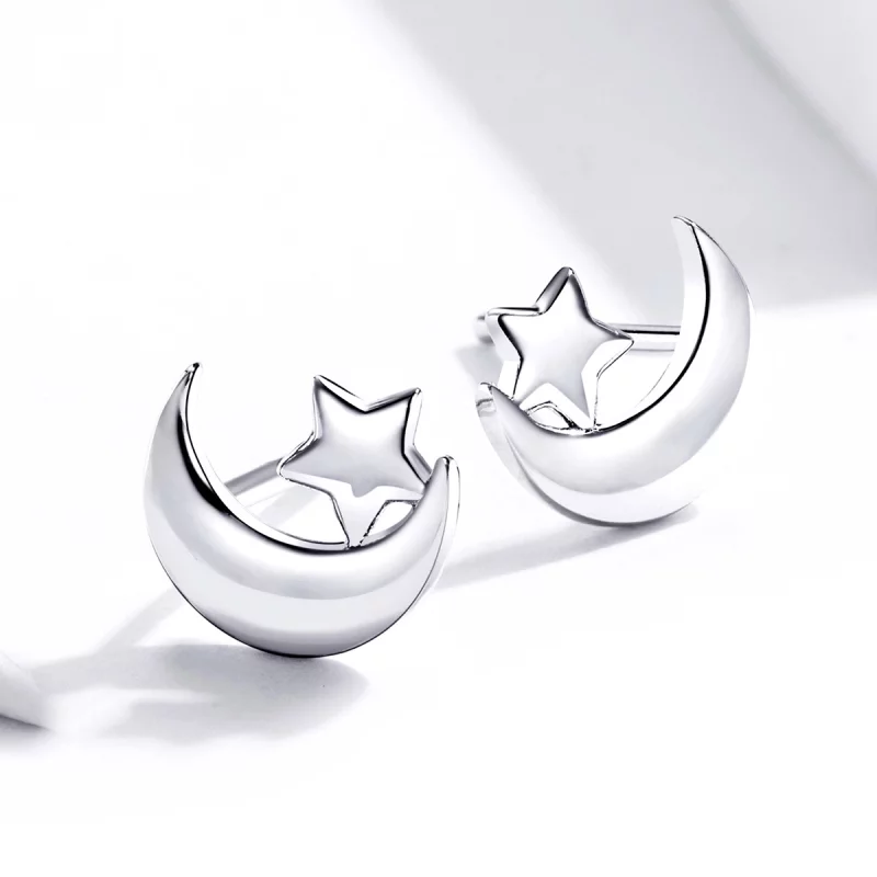(image pour) Boucles d'oreilles clous de style Pandora avec lune et étoiles - SCE726 - Afficher 4