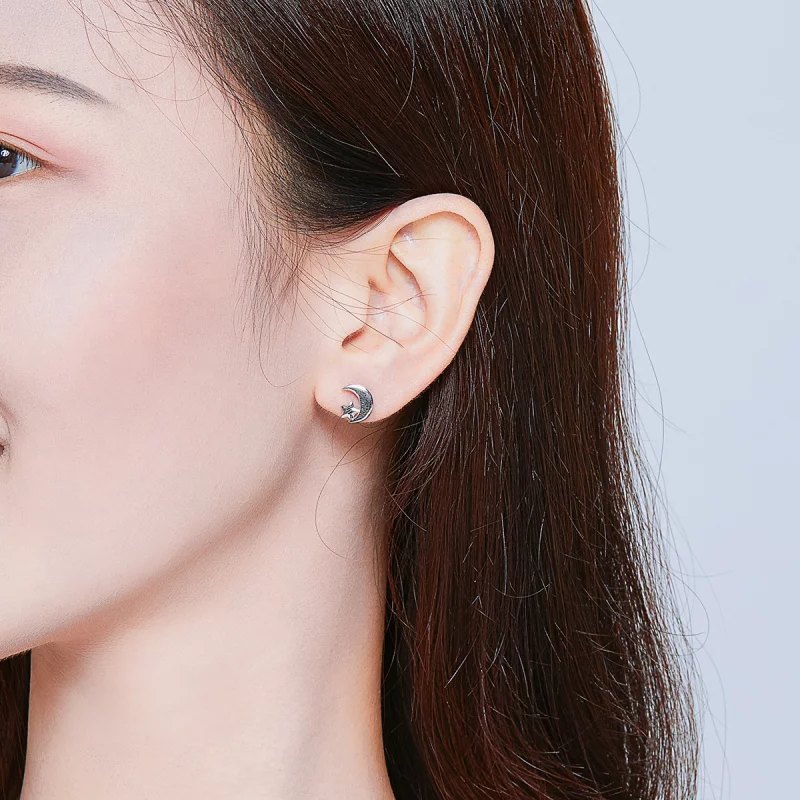 (image pour) Boucles d'oreilles clous de style Pandora avec lune et étoiles - SCE726 - Afficher 6