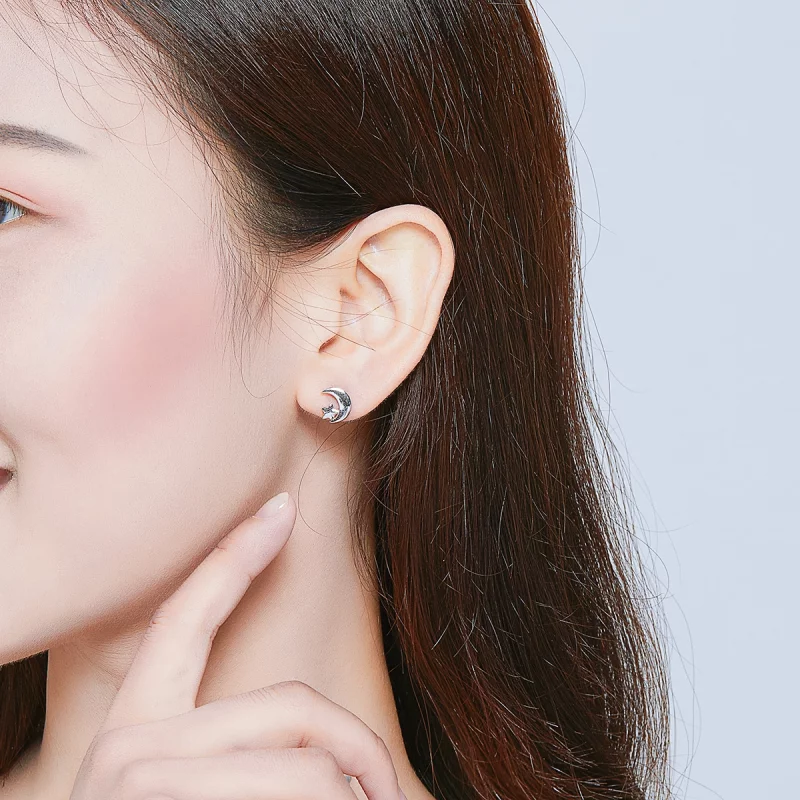 (image pour) Boucles d'oreilles clous de style Pandora avec lune et étoiles - SCE726 - Afficher 7