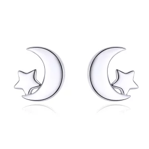 (image pour) Boucles d'oreilles clous de style Pandora avec lune et étoiles - SCE726