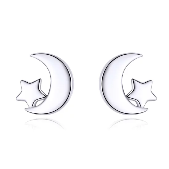 (image pour) Boucles d'oreilles clous de style Pandora avec lune et étoiles - SCE726