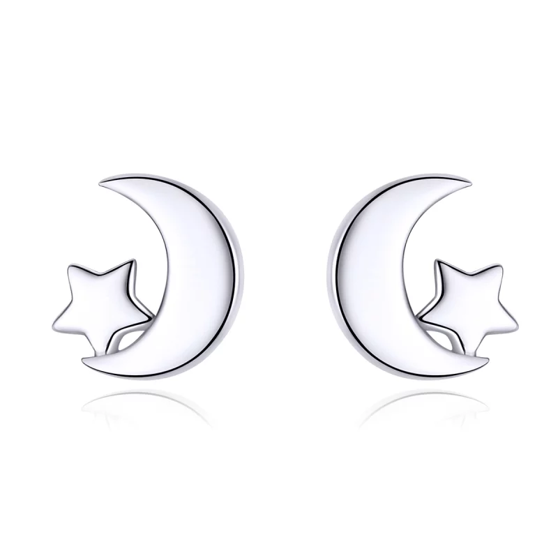 (image pour) Boucles d'oreilles clous de style Pandora avec lune et étoiles - SCE726