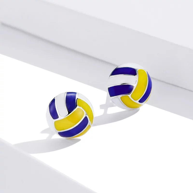 (image pour) Boucles d'oreilles à clous de style Pandora avec motif de volley-ball dynamique - Afficher 2