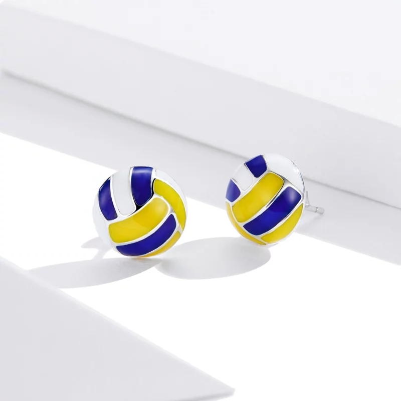 (image pour) Boucles d'oreilles à clous de style Pandora avec motif de volley-ball dynamique - Afficher 3