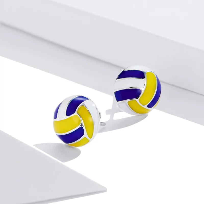 (image pour) Boucles d'oreilles à clous de style Pandora avec motif de volley-ball dynamique - Afficher 4